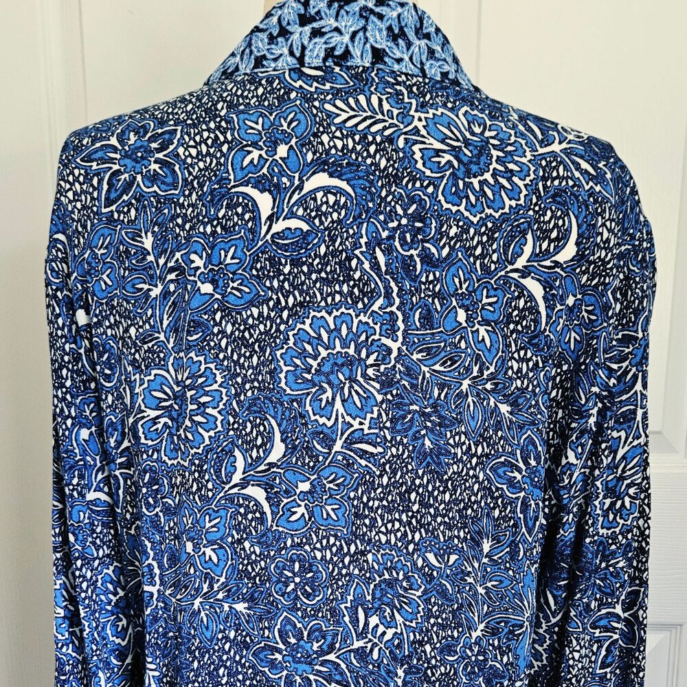 Habitat Clothes New with Tags Size L Blue Floral Top Ruffle Hem Contrasting - Picture 3 of 9